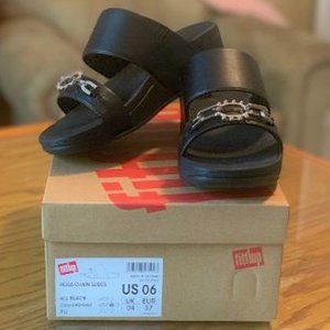 NEW IN BOX Fitflop Rosa Chain Slides -Black silver